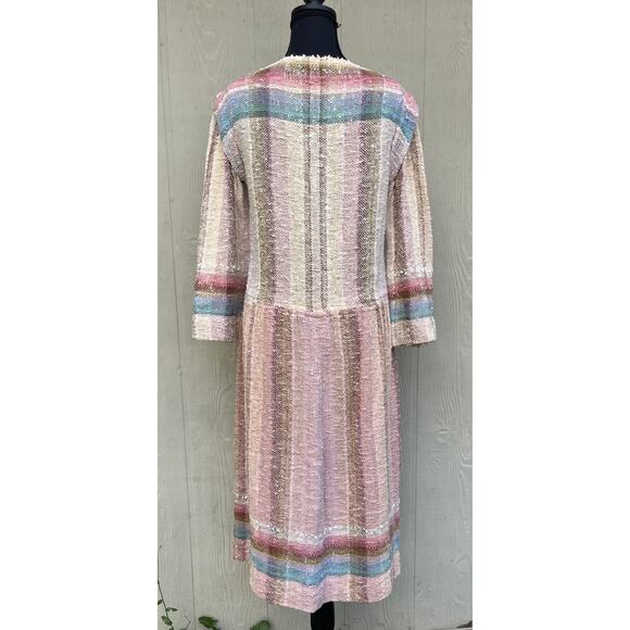 Susan Neal Sz S Pink/Tan Handwoven Stripe Funky Art-to-Wear Fiber Artist Dress - Picture 2 of 8